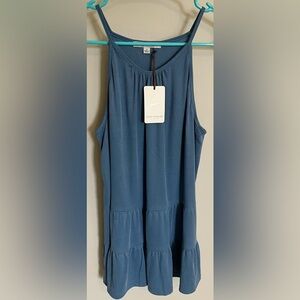 Green Envelope Los Angeles Blue Ribbed Tiered SleevelessTop Small NEW